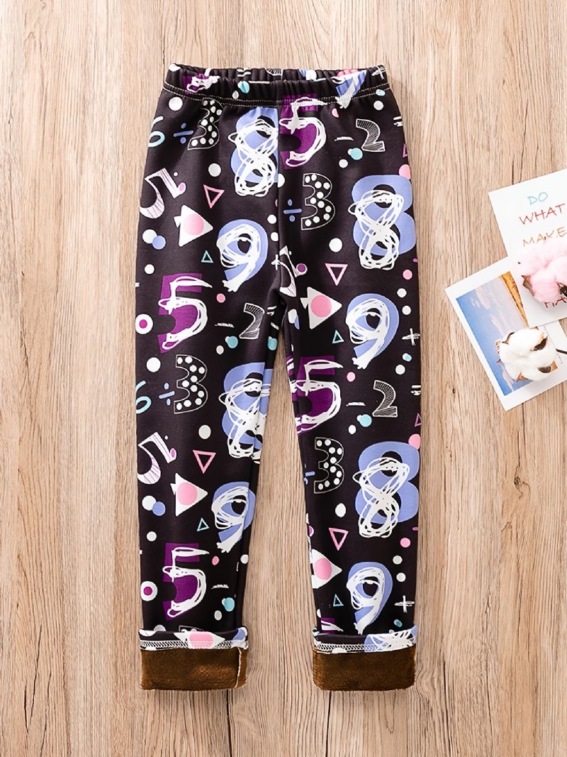 Piger Casual Fleece Termisk Fortykkede Leggings Med Nummerprint Til Vinter