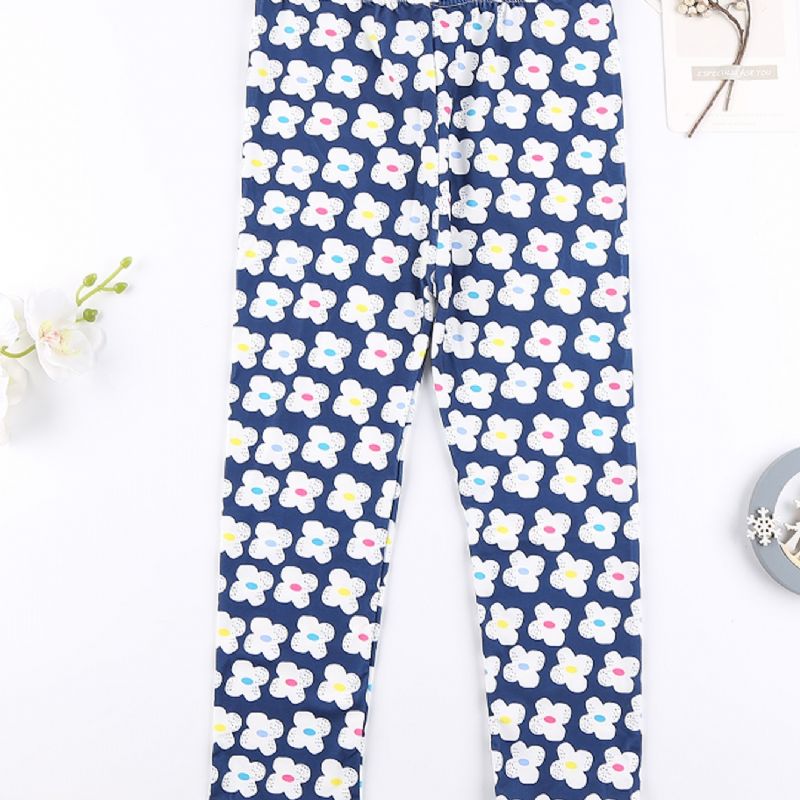 Piger Casual Søde Blomsterprint Stretchy Leggings Til Vinter Azure