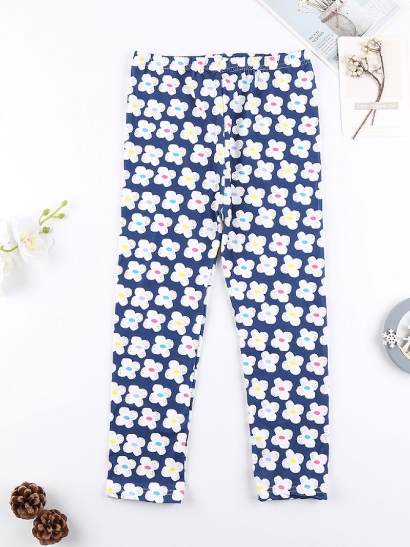 Piger Casual Søde Blomsterprint Stretchy Leggings Til Vinter Azure