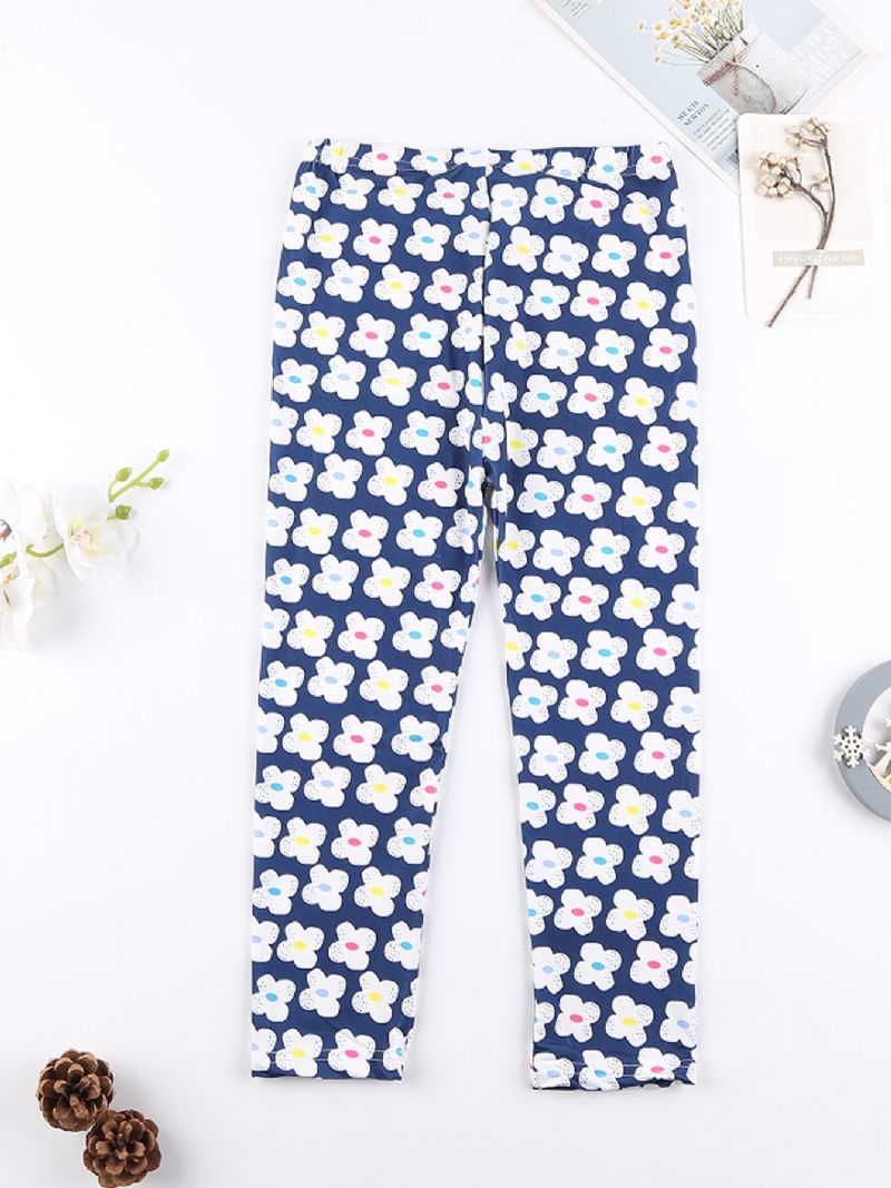 Piger Casual Søde Blomsterprint Stretchy Leggings Til Vinter Azure