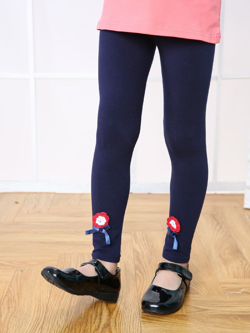 Piger Casual Thermal Leggings Bukser Med Blomst Til Vinter Mørkeblå