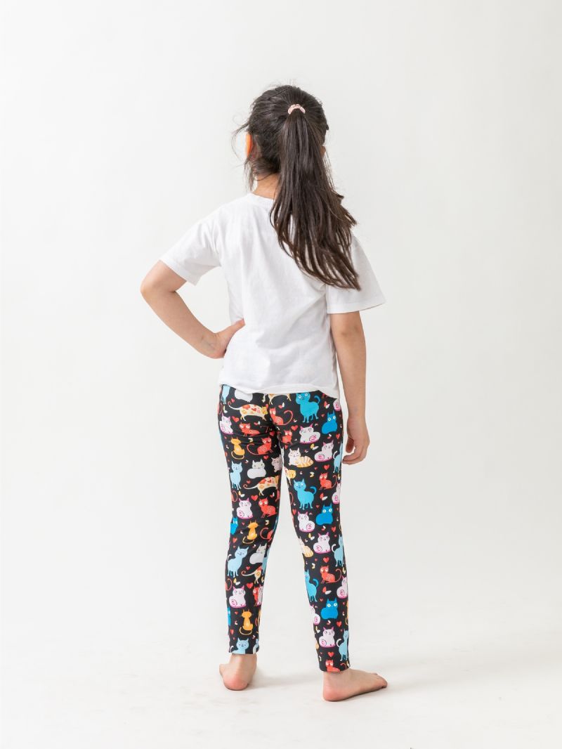 Piger Der Leger Katte Festprint Leggings Med Høj Stretch