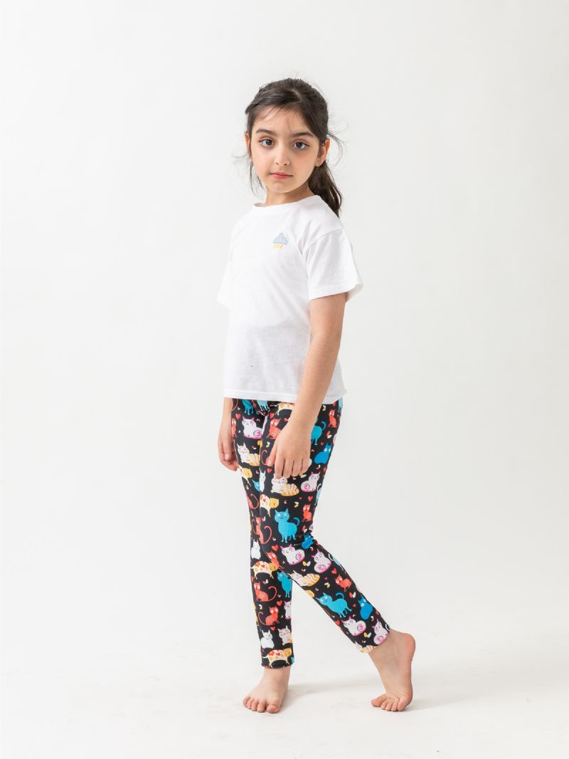 Piger Der Leger Katte Festprint Leggings Med Høj Stretch