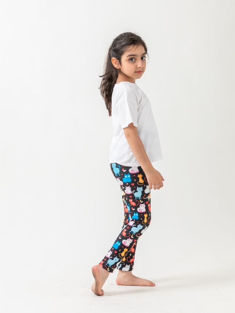 Piger Der Leger Katte Festprint Leggings Med Høj Stretch