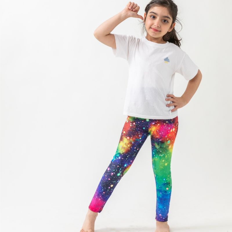 Piger Galaxy Print Leggings Med Høj Stretch