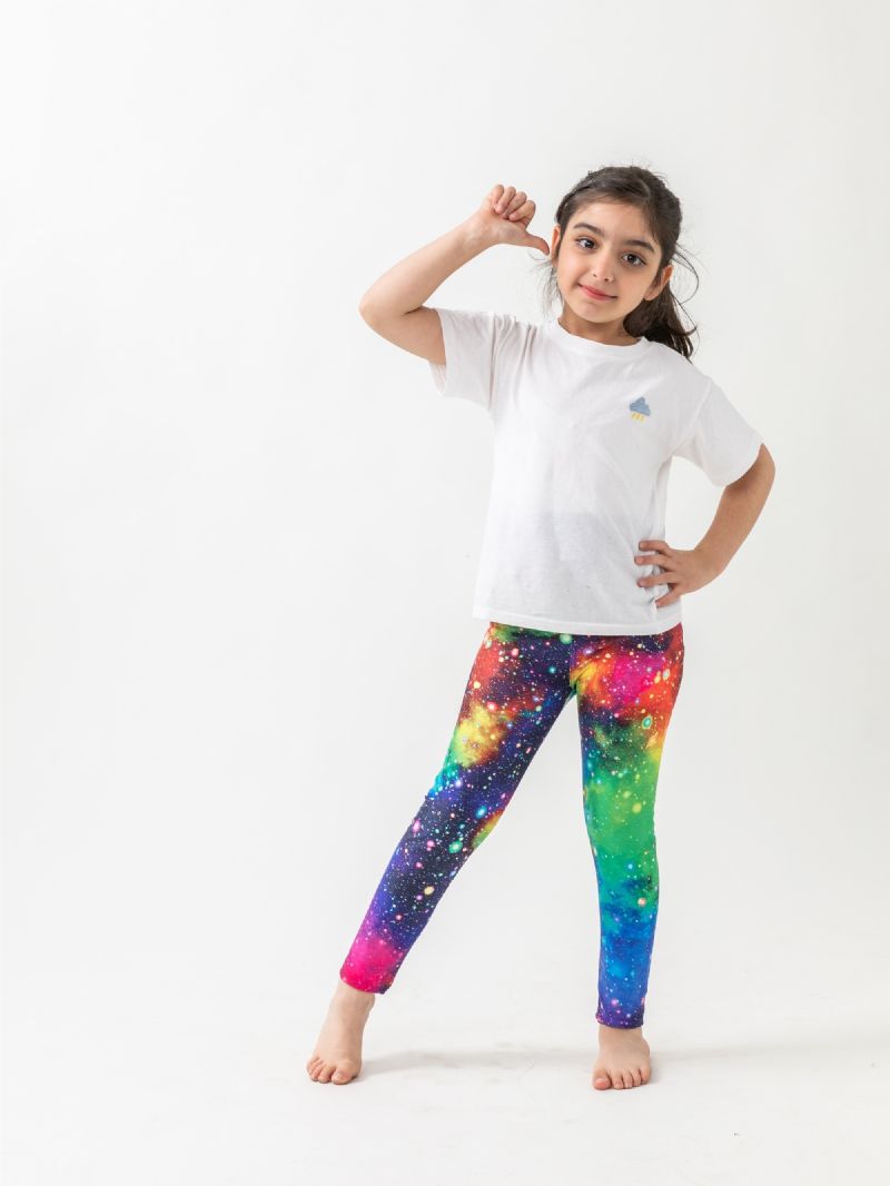 Piger Galaxy Print Leggings Med Høj Stretch