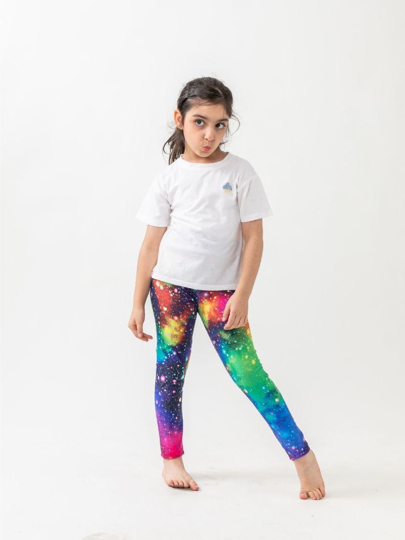 Piger Galaxy Print Leggings Med Høj Stretch