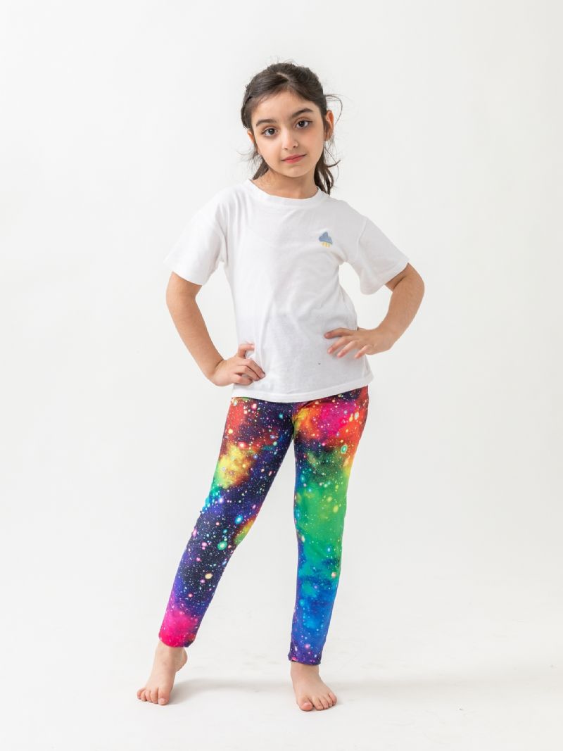 Piger Galaxy Print Leggings Med Høj Stretch