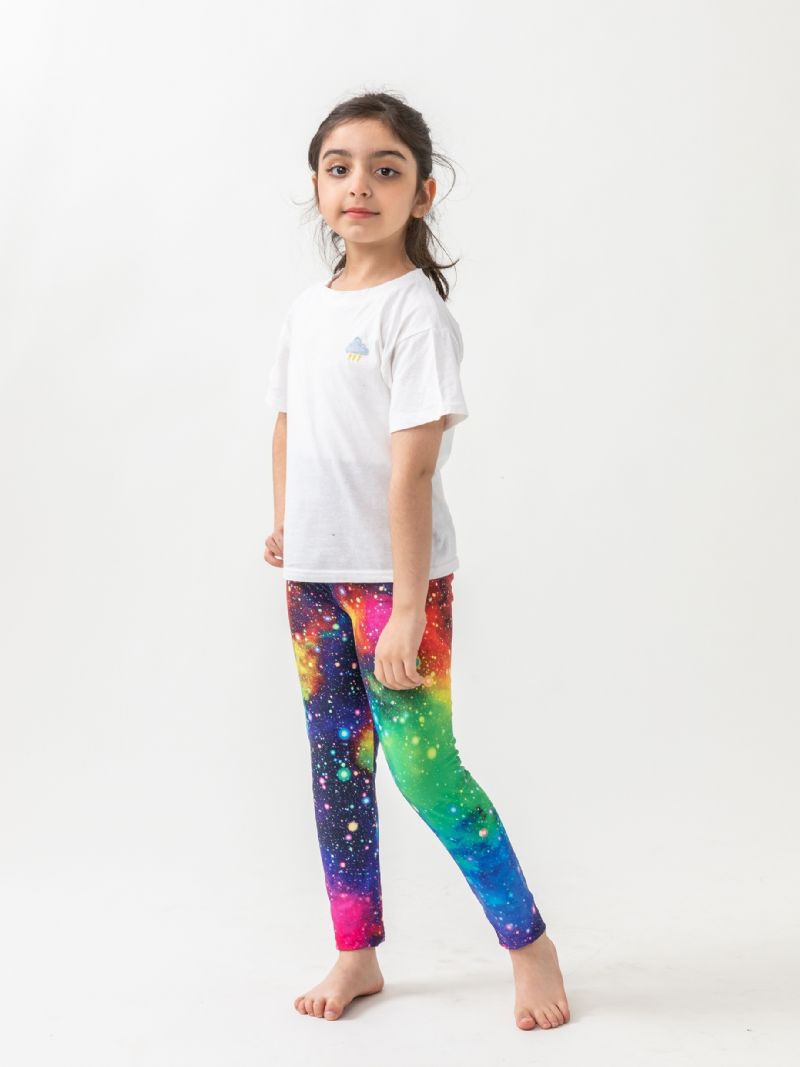 Piger Galaxy Print Leggings Med Høj Stretch