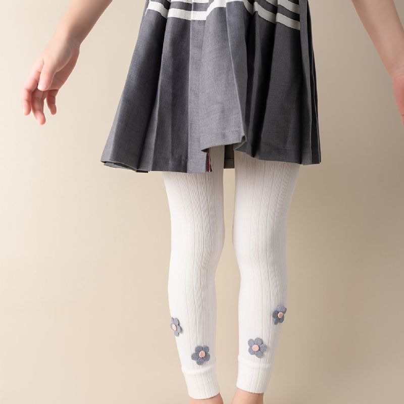 Piger High Stretch Bløde Leggings Blomster Decor Bukser Børnetøj