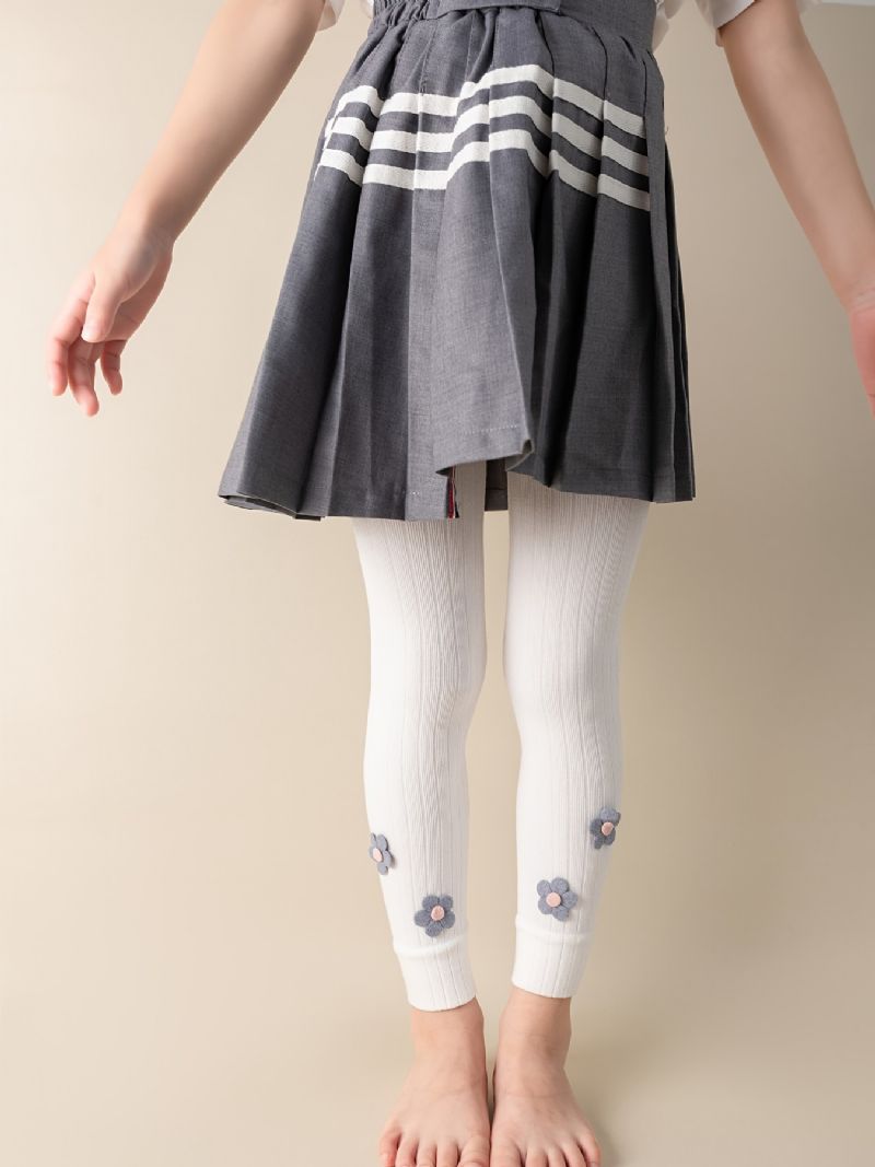 Piger High Stretch Bløde Leggings Blomster Decor Bukser Børnetøj