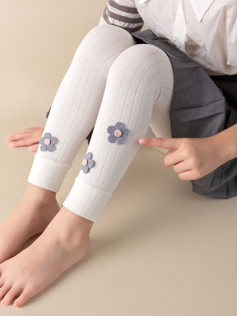 Piger High Stretch Bløde Leggings Blomster Decor Bukser Børnetøj