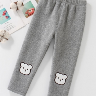 Piger High Stretch Bløde Leggings Fleece Varm Bear Broderet Børnetøj