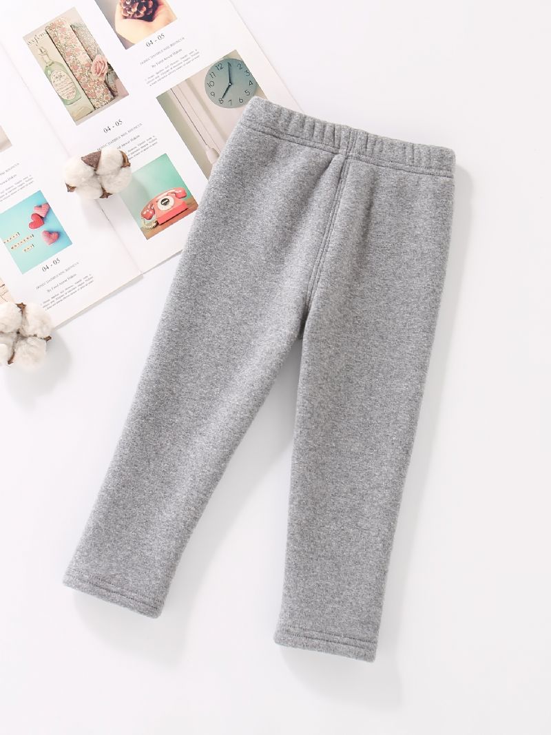 Piger High Stretch Bløde Leggings Fleece Varm Bear Broderet Børnetøj