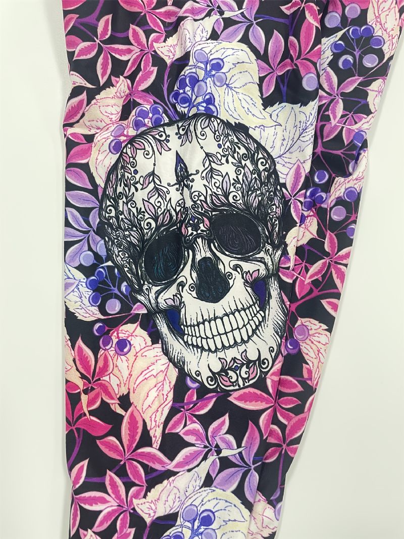 Piger High Stretch Bløde Leggings Mix Pink Violet Flower Skulls Print