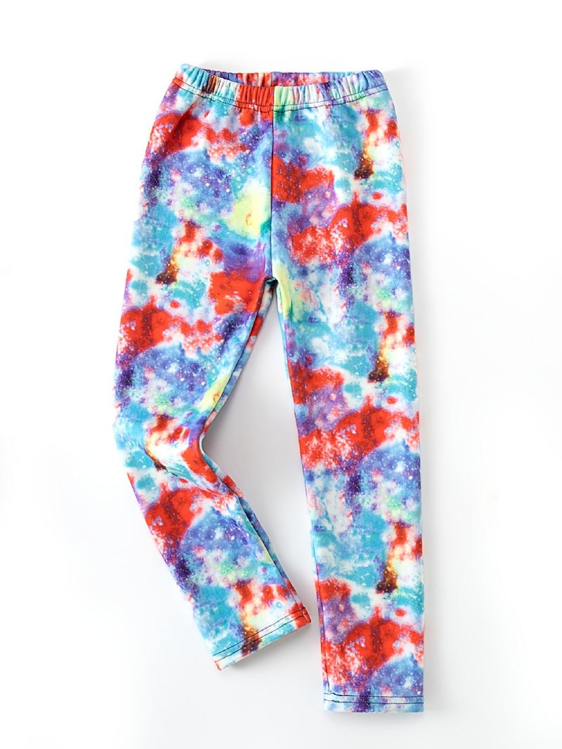 Piger High Stretch Bløde Leggings Stjerneprint Varme Fleece Forede Bukser Vinter Børnetøj