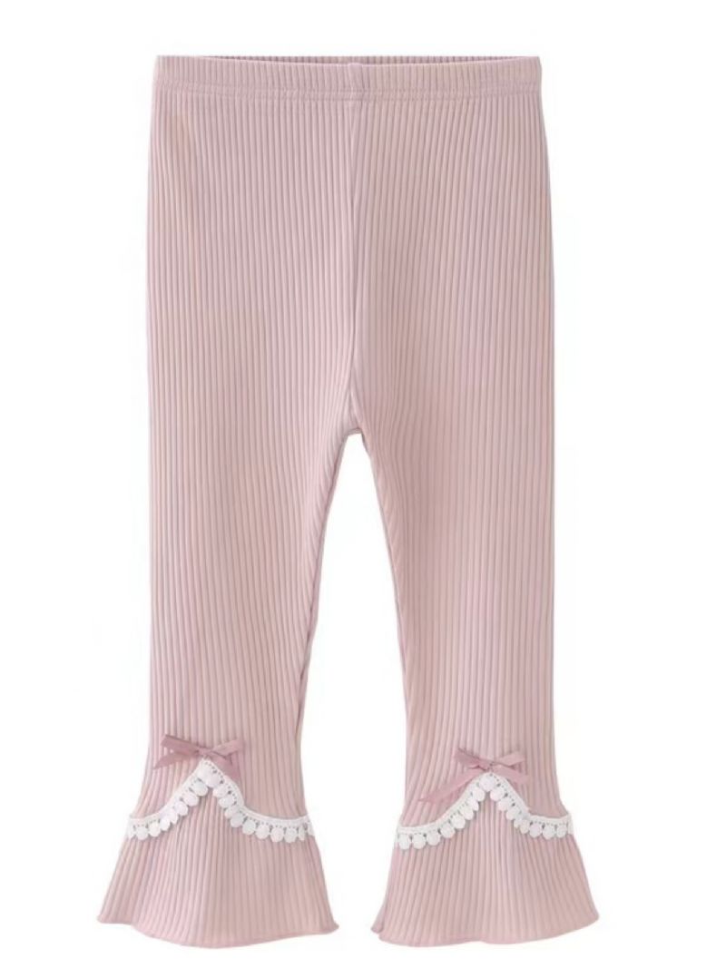 Piger Ribbede Blonder Trim Leggings Bukser Med Bowknot Søde Børnetøj