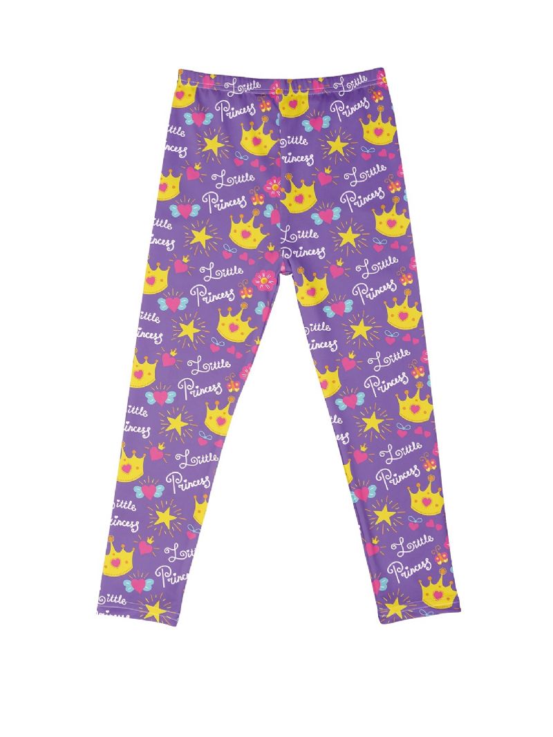 Piger Sød Lilla Krone & Prinsesse Print Lang Elastisk Talje Leggings Bukser Tøj