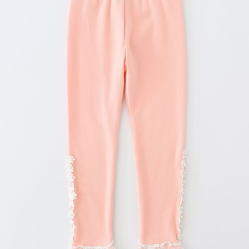 Piger Søde Casual Blonde Trim Flæsede Leggings Til Vinter Pink