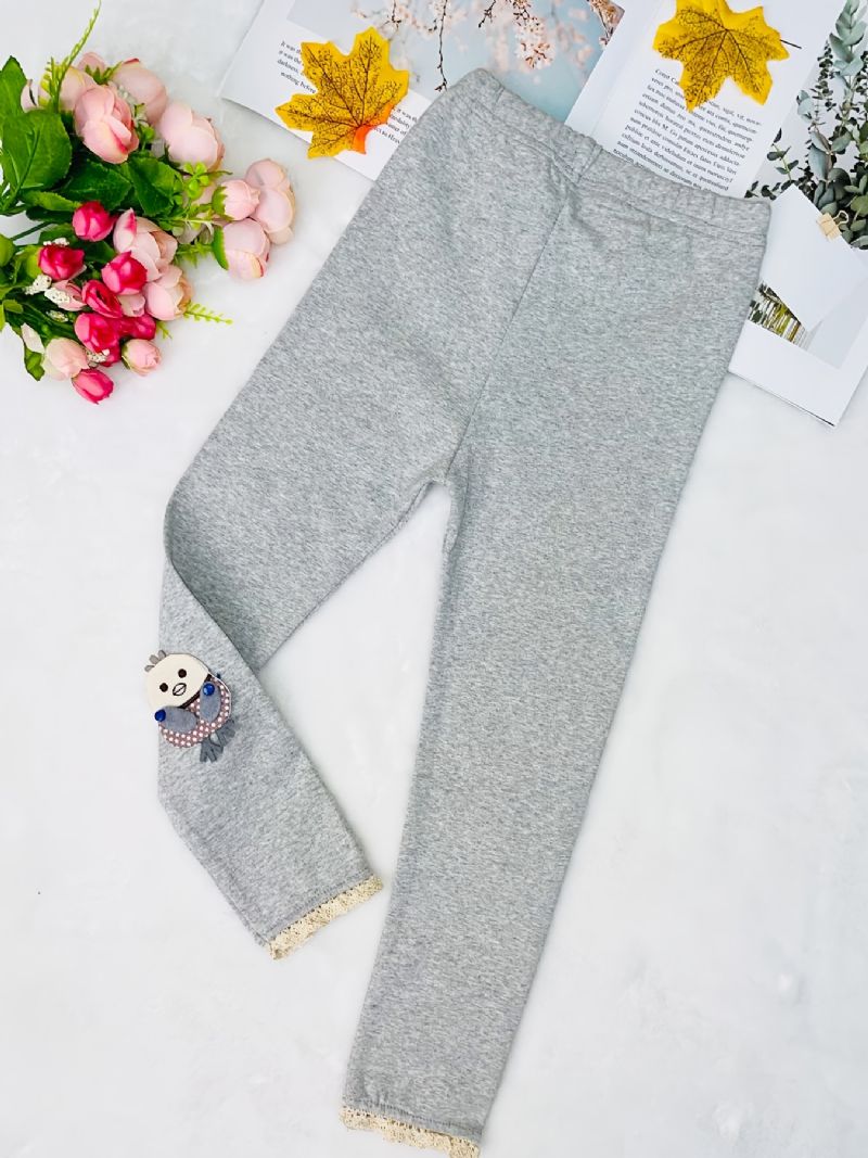 Piger Stretch Bløde Blonde Leggings Søde Tegneserie Patched Bukser Børnetøj