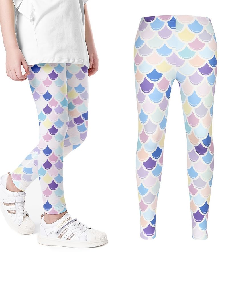 Piger Stretch Bløde Leggings Havfrue Stribet Print Bukser Børnetøj