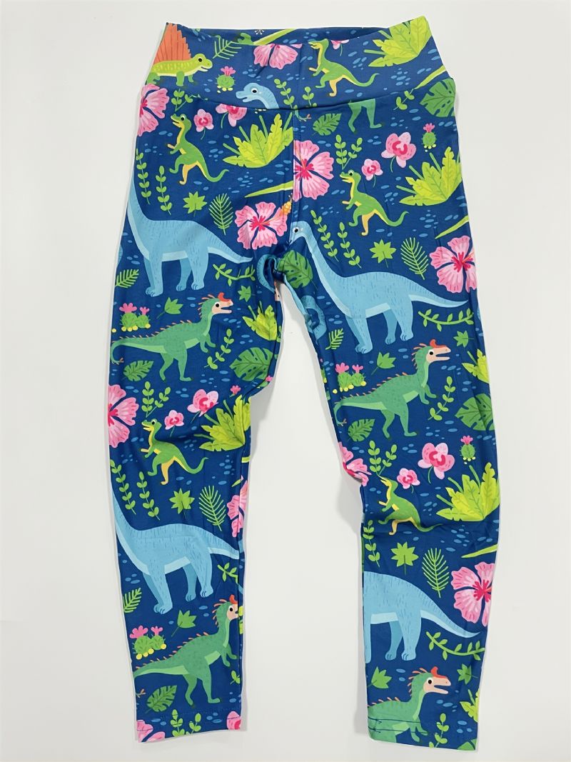 Piger Tropical Dinosaurs Print Søde Super Bløde Leggings