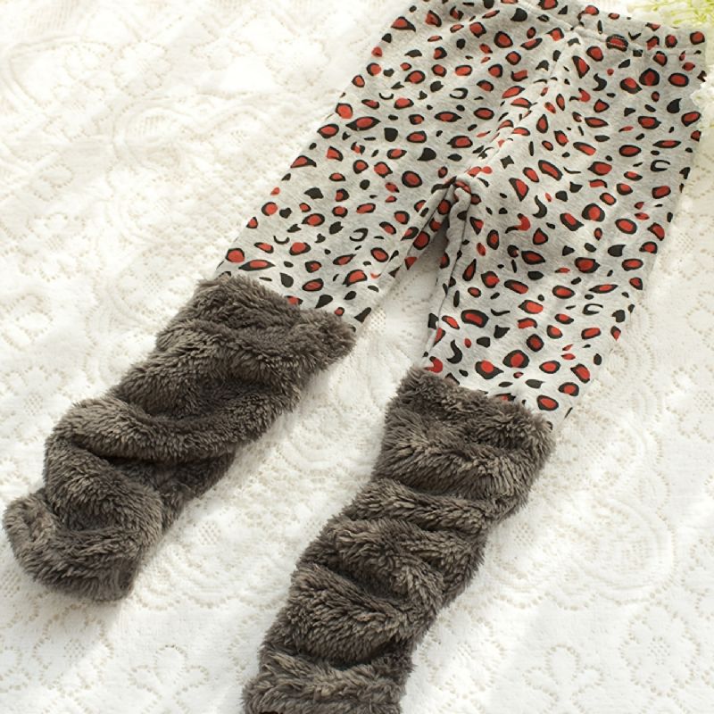 Piger Tyk Leopardprint Fleece Leggings Bukser Børnetøj Til Vinter