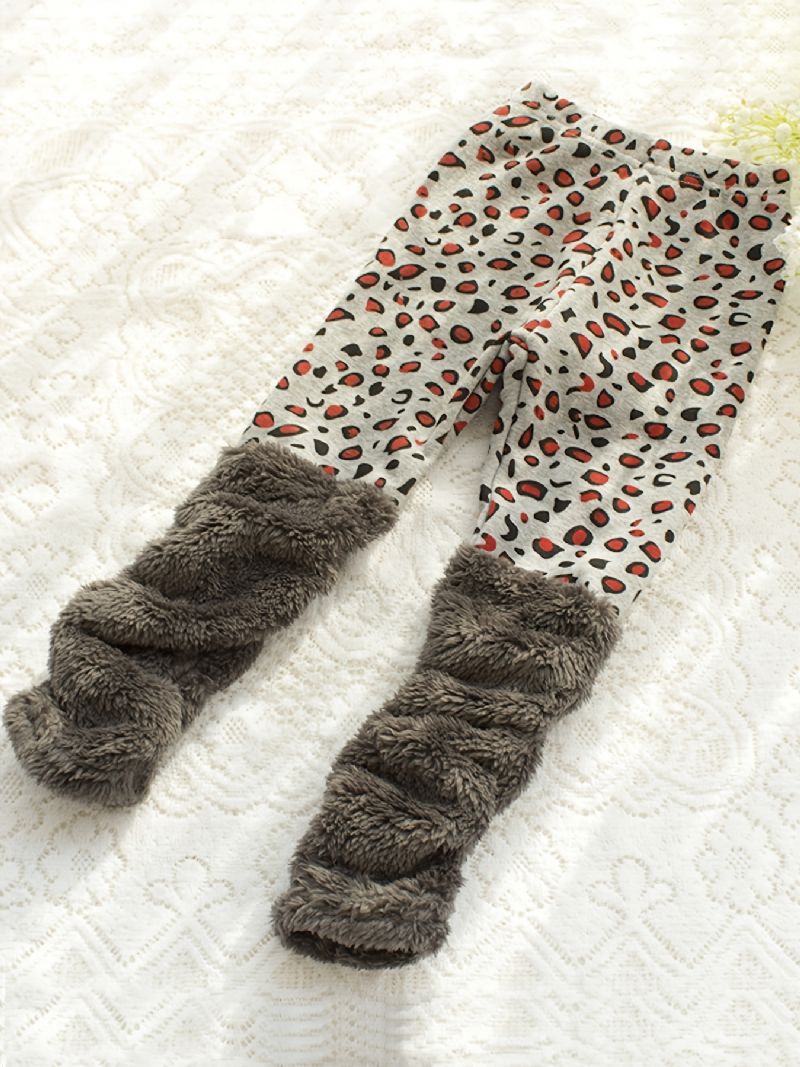 Piger Tyk Leopardprint Fleece Leggings Bukser Børnetøj Til Vinter