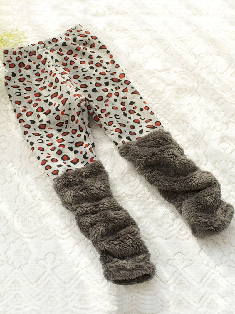 Piger Tyk Leopardprint Fleece Leggings Bukser Børnetøj Til Vinter