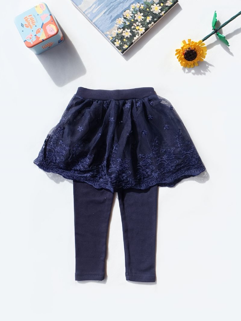 Småbørn Baby Piger Fodløse Leggings Splejsning Broderet Mesh Tutu Nederdel Bukser Børnetøj