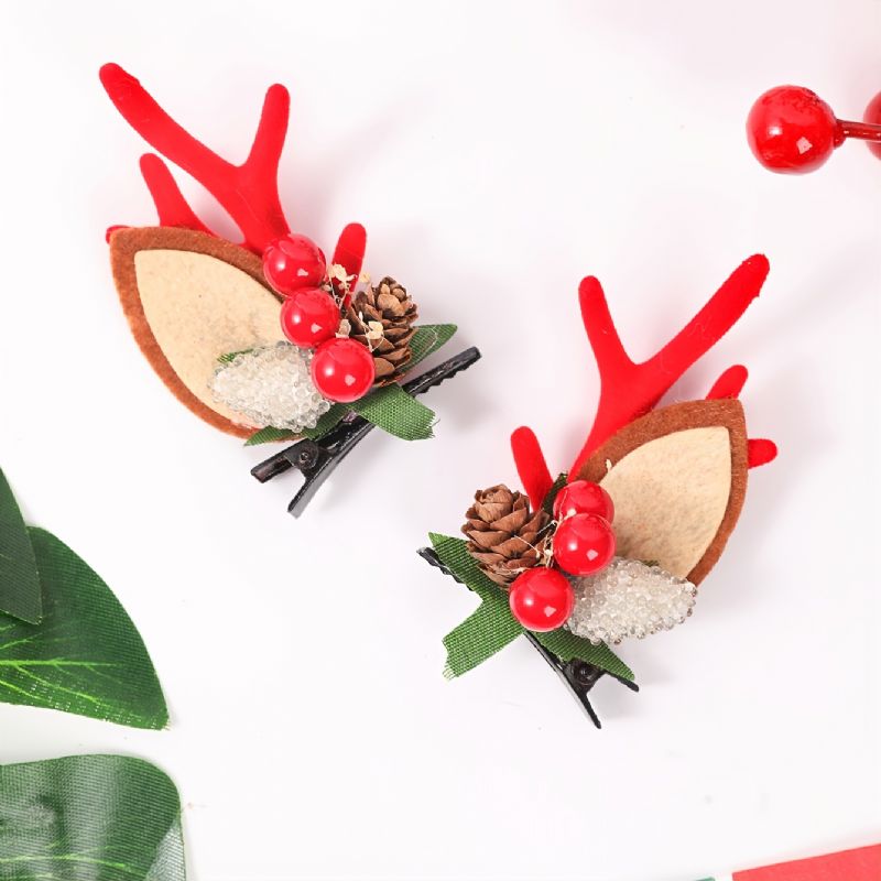 1 Par Børn Christmas Series Cute Pine Kogler Side Deer Point Hair Clip