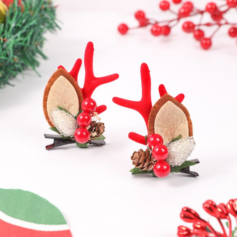 1 Par Børn Christmas Series Cute Pine Kogler Side Deer Point Hair Clip