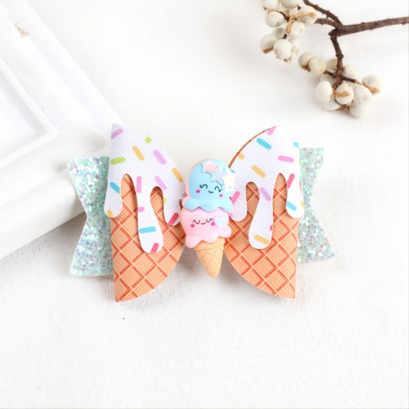 1 Stk Ice Cream Glitter Hårsløjfer Bowknot Hårspænder Til Baby Piger Småbørn