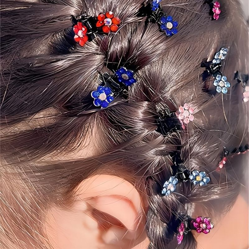 24 Stk Piger Rhinestone Flower Hår Klo Clips