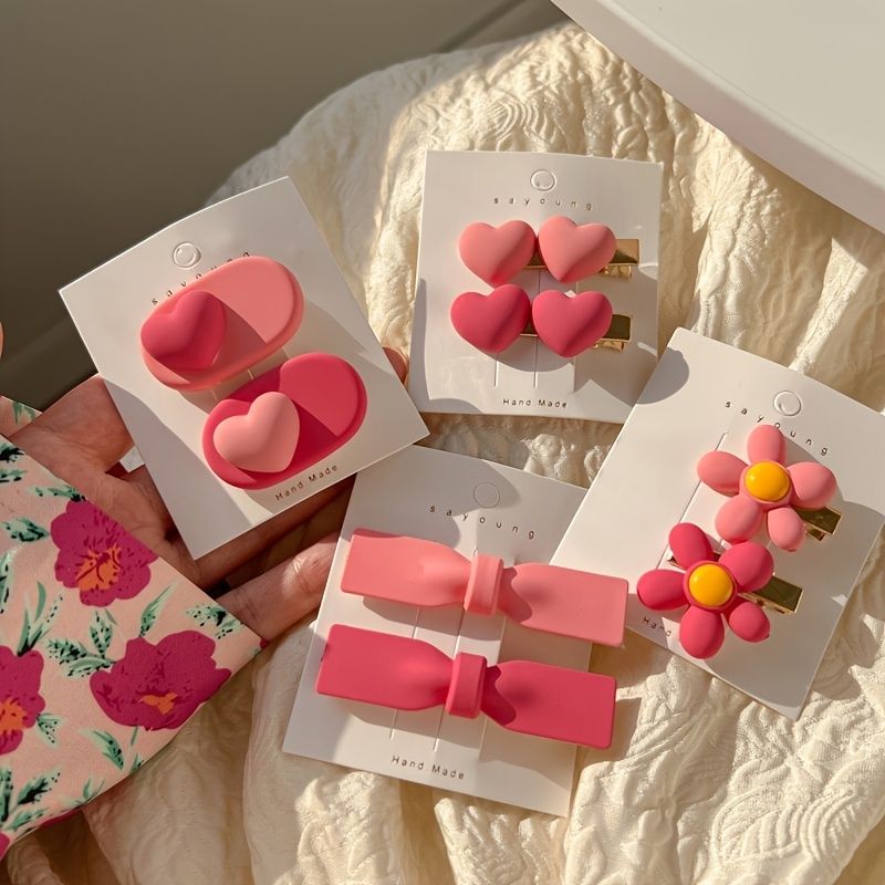 2stk Pigehårnåle Hårspænde Pink Flower Love Bow Side Clip Hårtilbehør