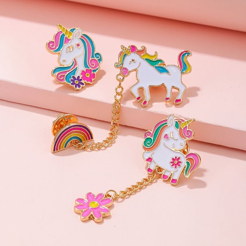 3 Stk Piger Unicorn Rainbow Design Broche Pins Til Rygsæk Jeans Skjorter