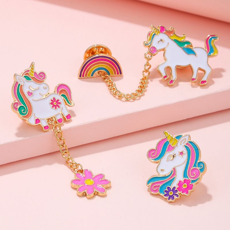 3 Stk Piger Unicorn Rainbow Design Broche Pins Til Rygsæk Jeans Skjorter