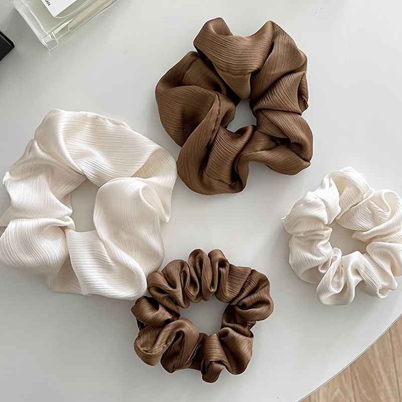 Blødt Satin Søvn Hår Scrunchies Lyse Silkeagtig Hestehaler Holder Krøller Hår Scrunchy Elastiske Hårbånd Slips Hårtilbehør Armbånd Til Kvinder Piger Krøllet Hår Bun 4 Stk.