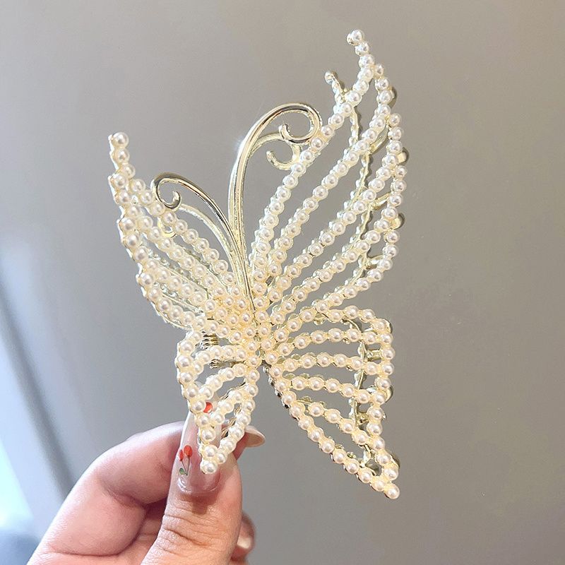 Butterfly Krystal Hår Klo Clips Perle Rhinestone Gylden Metal Hår Store Gem Hår Kæbe Stærkt Hold Non-slip Hår Catch Barrettes Klemmer Til Tykt Tyndt Hår Tilbehør Til Kvinder Piger