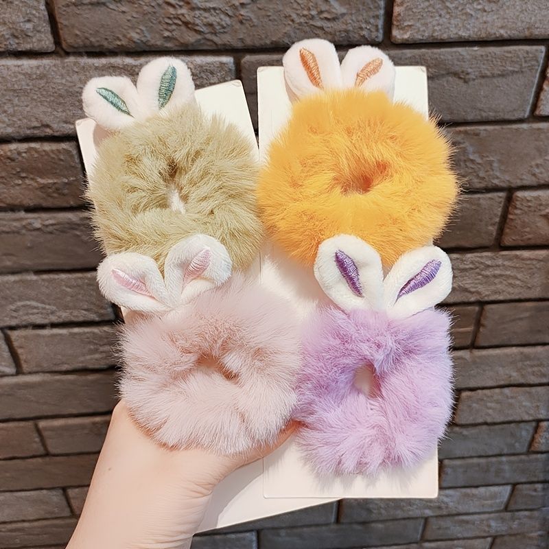 Hår Kvinder Hestehaleholdere Kanin Scrunchies Piger Hår Med Faux Tilbehør Hårbånd Slips Furry Elastisk Søde Hår Bobbles Klare Små Gummibånd Til Hår 1 Stk.