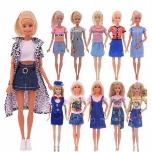 Nyeste Kjole Barbie Denimnederdel Blå Nederdel Pigedukketøj Passer Til 30 cm Dukketilbehør Gør-det-selv-gave Høje Hæle