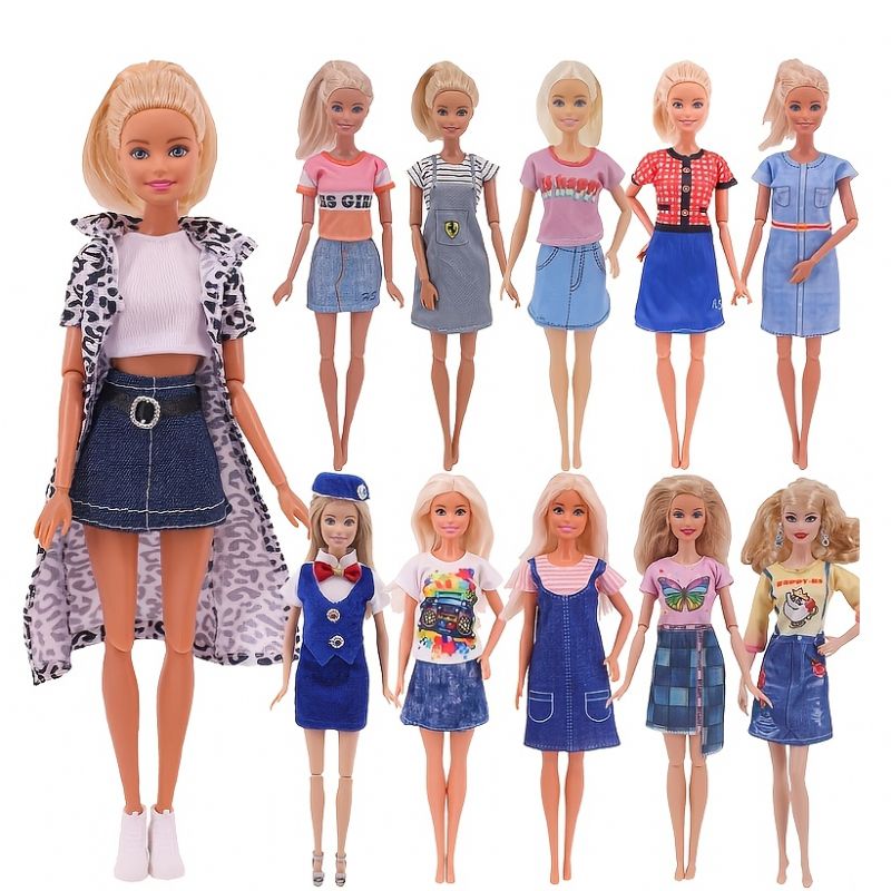 Nyeste Kjole Barbie Denimnederdel Blå Nederdel Pigedukketøj Passer Til 30 cm Dukketilbehør Gør-det-selv-gave Høje Hæle