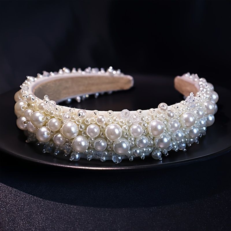 Perle Pandebånd Til Kvinder Hvid Bling Faux Pearl Rhinestones Hårbånd Brudehår Bøjle Bryllupshårtilbehør Til Piger