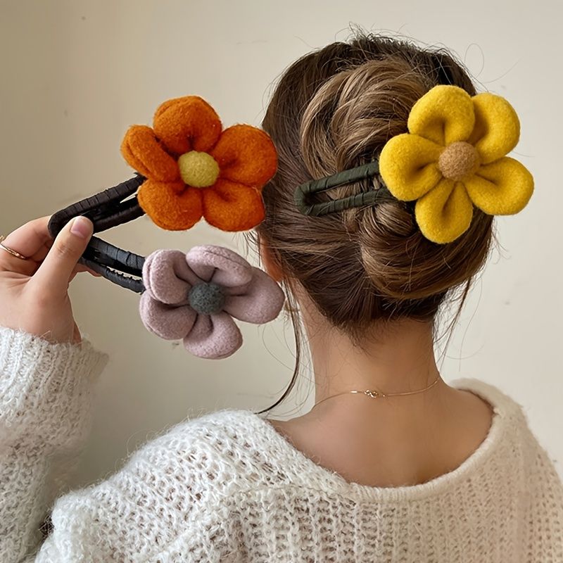 Plys Blomsterclips Søde Blomster Hårspænder Satin Stof Hårbånd Elegant Vinter Andenæb Clip Modesmykker Til Kvinder Piger