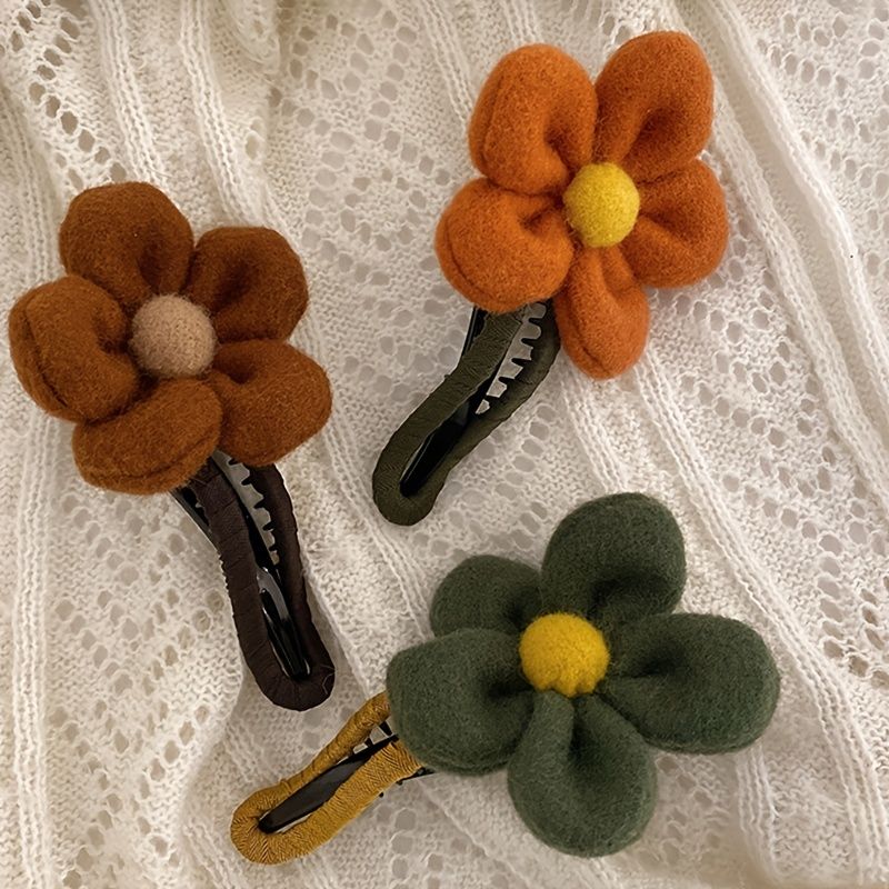 Plys Blomsterclips Søde Blomster Hårspænder Satin Stof Hårbånd Elegant Vinter Andenæb Clip Modesmykker Til Kvinder Piger