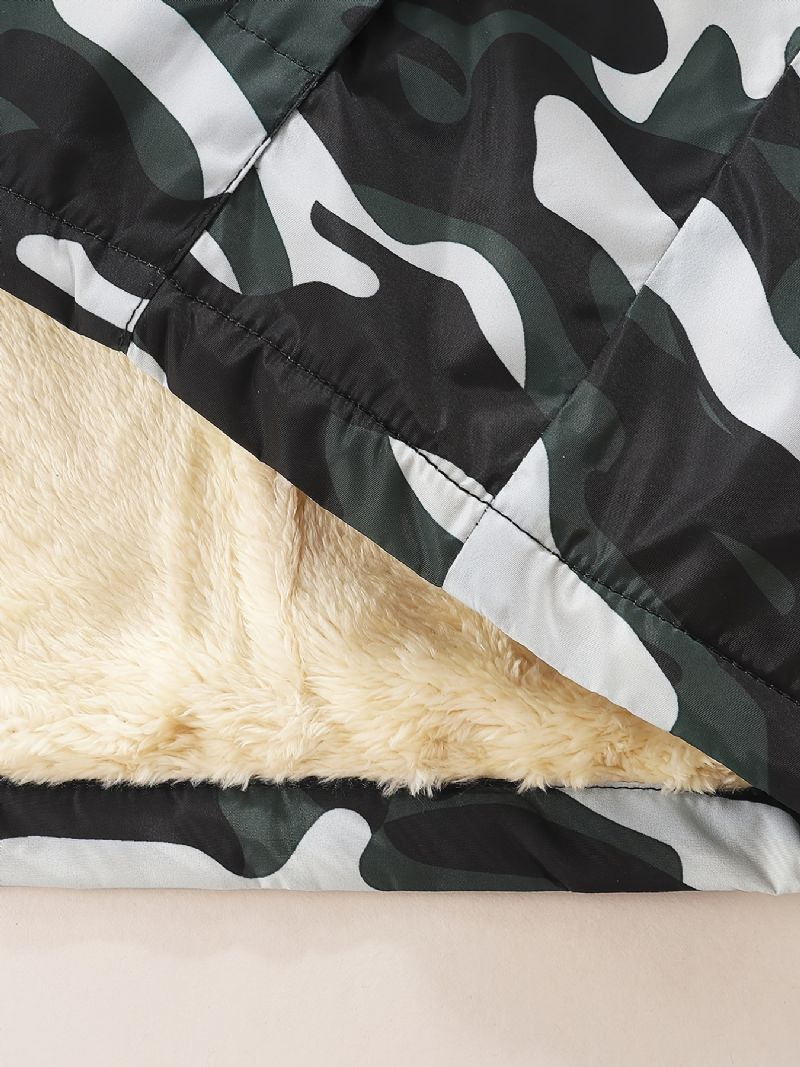 1 Stk Drenge Casual Camouflage Print Lynlås Hættejakke Cardigan Krave Fleece Termojakke Til Vinter