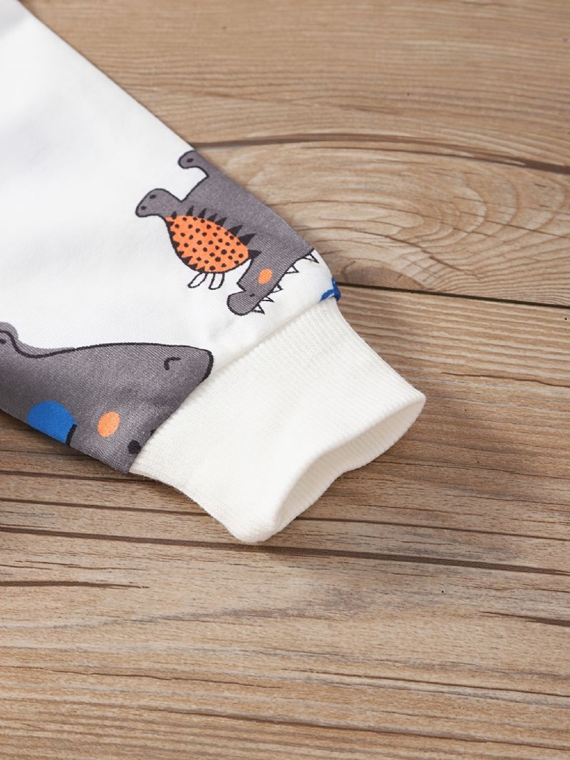 2 Stk Baby Drenge Hættetrøje Dinosaur Print Langærmet Pullover Sweatshirt & Buksesæt Børnetøj