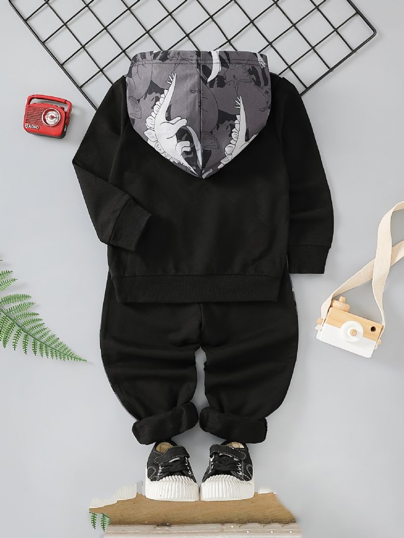 2 Stk Baby Drenge Hættetrøje Dinosaur Print Langærmet Sweatshirt Top & Bukser Sæt Børnetøj