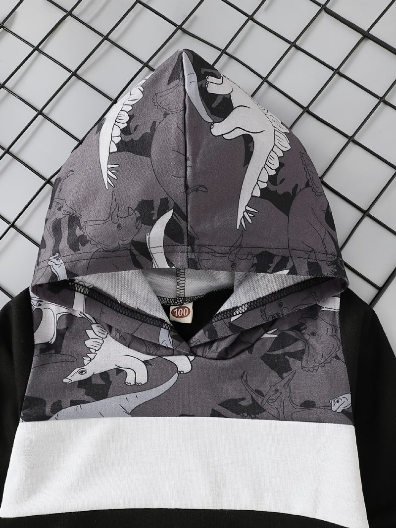 2 Stk Baby Drenge Hættetrøje Dinosaur Print Langærmet Sweatshirt Top & Bukser Sæt Børnetøj