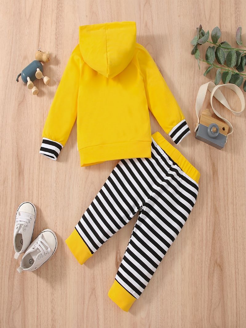 2 Stk Baby Drenge Hættetrøje Sødt Dyreprint Langærmet Trøje Sweatshirt & Stripe Buksesæt